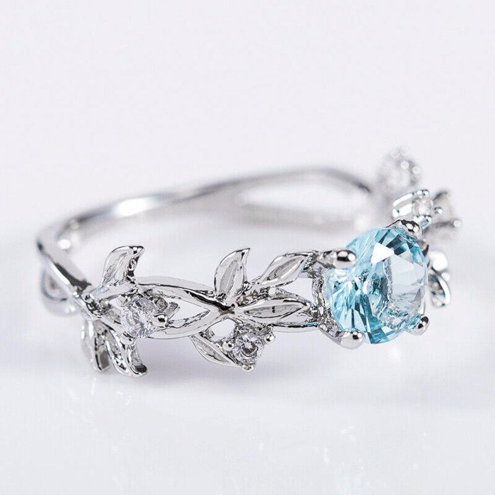 New 925 Silver Round Cut Aquamarine Ring - Picture 5 of 5
